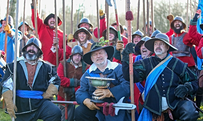 David Frederick (Commanding officer of the Earl of Manchester's Regiment of Foote) celebrates Rose Bowl victory with his troops (1)