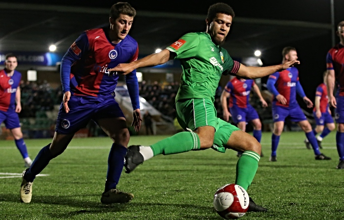 First-half - Dabbers captain Troy Bourne clears the ball (1)