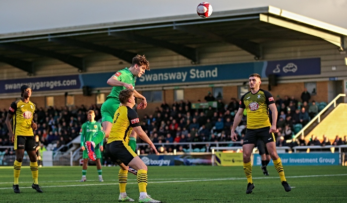 First-half - Paddy Kennedy heads at goal (1)