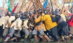 Publicity photo - opposing Pikemen clash on Mill Island (1)