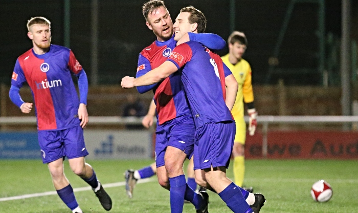 Second-half - Kidsgrove second goal - players celebrate equalising from the penalty spot (1)