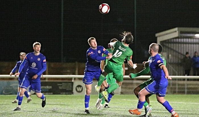 Second-half - Tom Pratt attempts to head the ball whilst shirt is pulled (1)