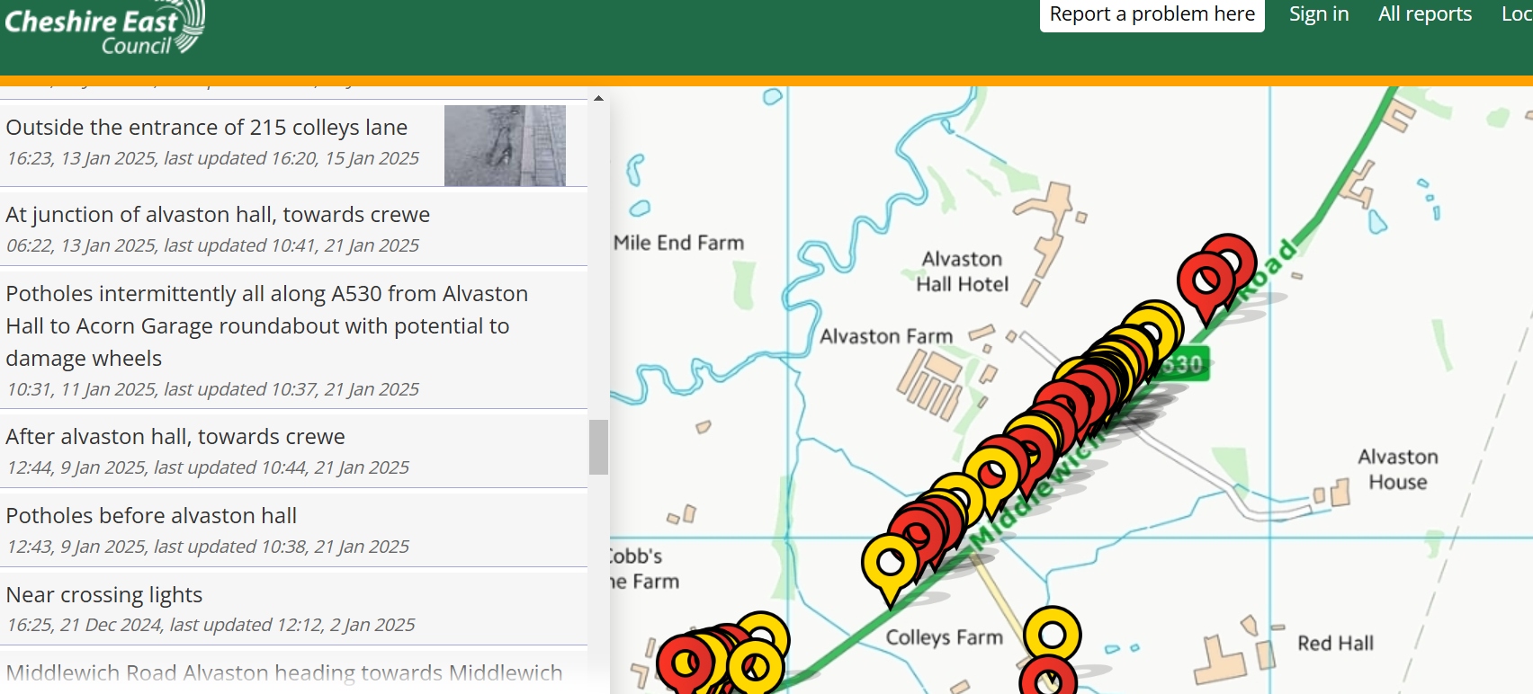 fix my street - A530 Middlewich Road