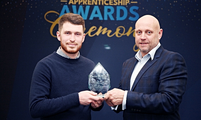 Apprenticeship Awards 2025 - Luke Hindley with Dave Mould, both Pod-Trak Ltd