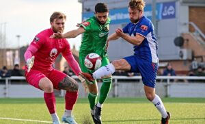 First-half - Kelvin Mellor fights for the ball (1)