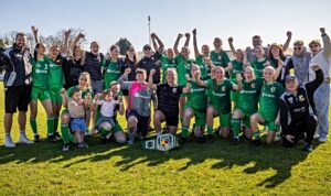 Nantwich Town FC Women players and management celebrate being Cheshire Champions (1)