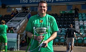 Nantwich Women 3 - 1 AFC Crewe Women - Manager Dan Mellor with the League trophy (1)
