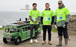 The Emerton brothers and their bus at the start of their journey at Land's End in Cornwall (2) (1)