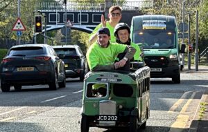 The Emerton brothers onboard their bus as they arrive in Nantwich, Cheshire on Easter Sunday (1)