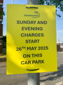Crewe - new car park charges sign