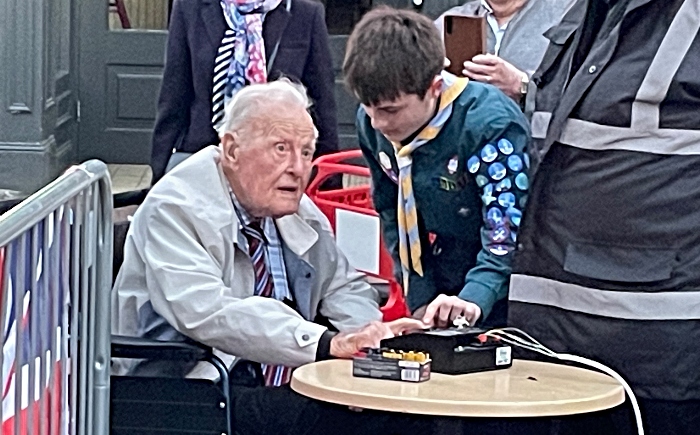 Dennis and Jacob light the beacon