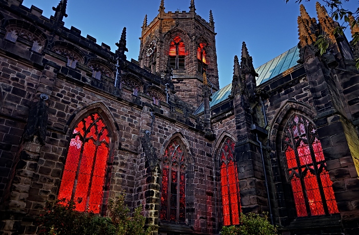 St Mary’s Church is illuminated in red (1)