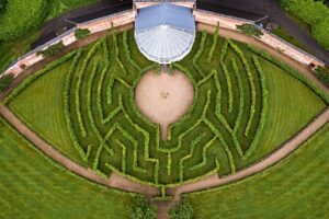 Shane Webber aerial of combermere abbey maze and gardens