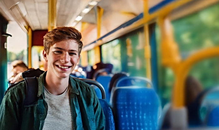 student on bus - Cheshire East bus saver for younger people