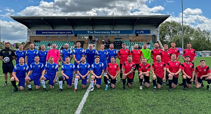 Blue and Red shirts teams before kick-off (1)