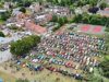 Aerial shot of festival of the in Audlem