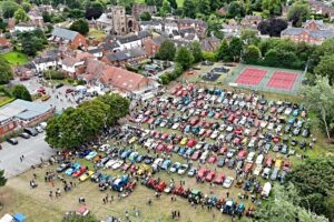 Aerial shot of festival of the in Audlem