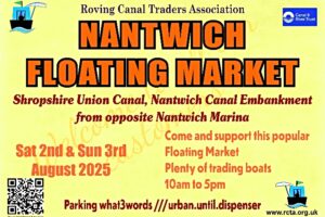 Floating market heading to Nantwich Marina in August