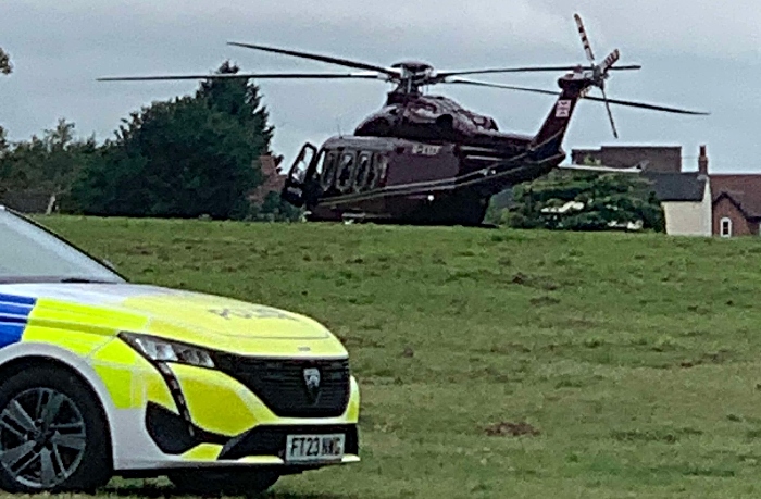 Royal visit to Mornflake - helicopter landing, Princess Anne visit