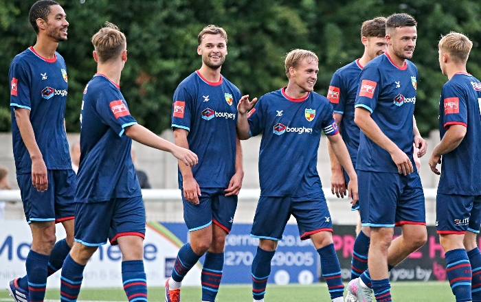 Second-half - second Dabbers goal - Dabbers captain Joel Connolly (centre) celebrates his goal with teammates (1)