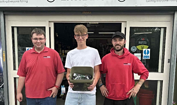 Alfie with sponsored angling gear