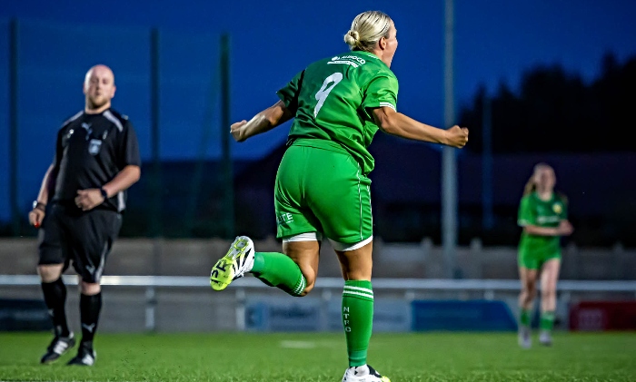 Amanda Fallon celebrates goal against AFC Crewe