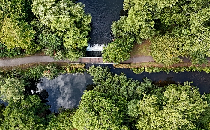 Overhead view of weir footbridge