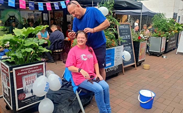 Dee and her brave the shave challenge in Nantwich
