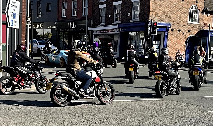 bikers turn in to high street from waterlode