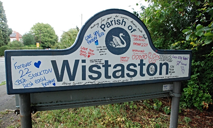 wistaston sign with tributes for Josh