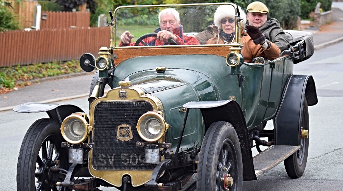 A proud Mors Tourer driver arrives in Wybunbury (1)