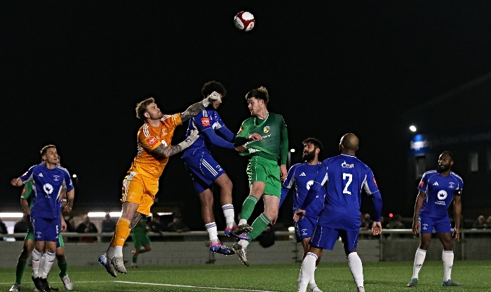 First-half - Chasetown keeper Curtis Pond punches the ball clear (1)