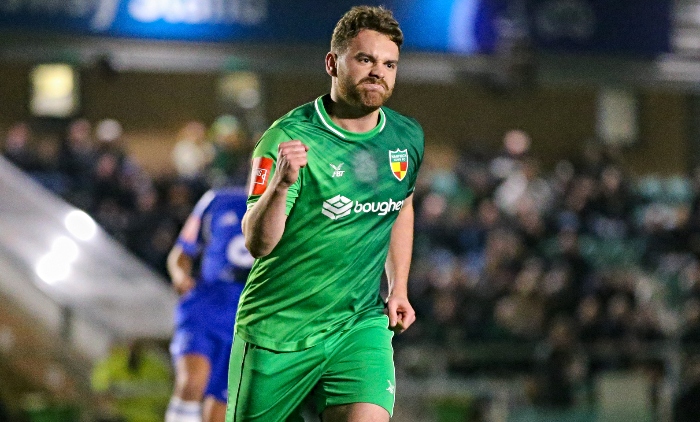 First-half - first goal - Joe Robbins celebrates his penalty (1)