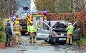 Van blaze drama outside popular pub in Wrenbury