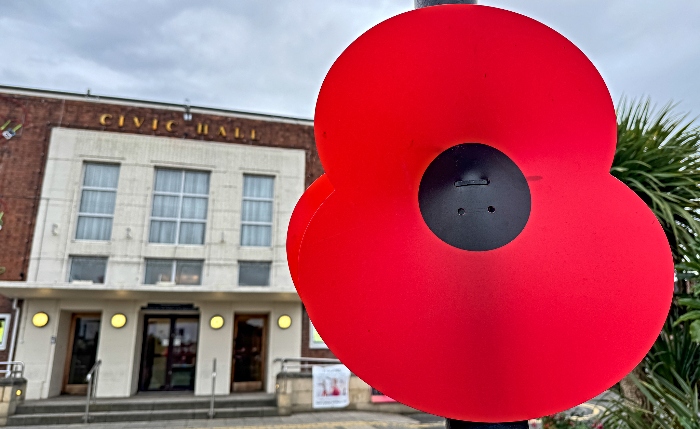 Red poppy outside Nantwich Civic Hall (1)