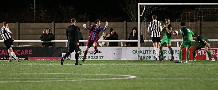 Second-half - first Linnets goal - Declan McLoughlin (far left) smashes home a rebound (1)