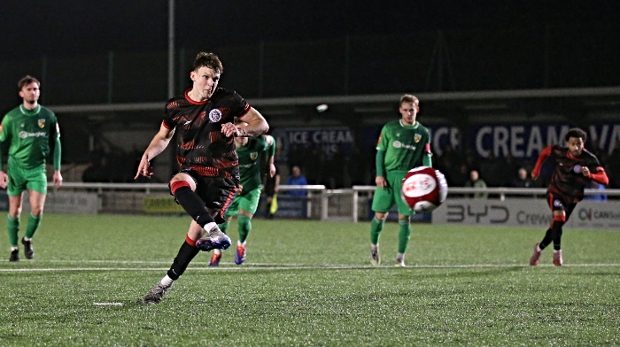 Second-half - second Wythenshawe Town goal - penalty - Demi Rhami scores past Garratt (1)