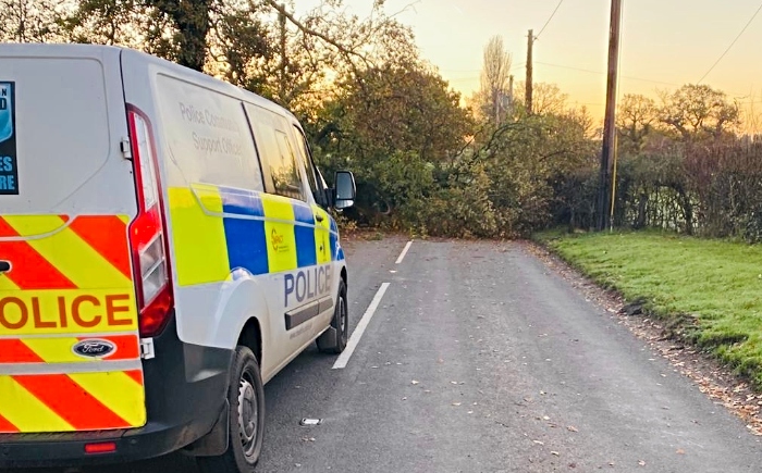 broad lane stapeley blocked due to fallen tree