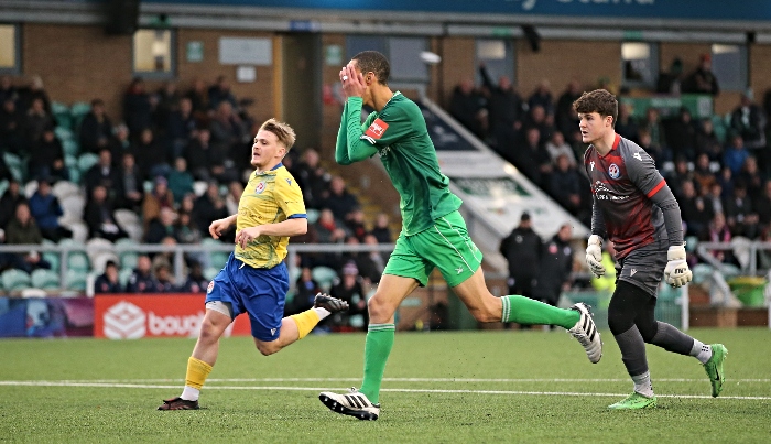First-half - Byron Harrison rues a shot wide of the post with the keeper beaten (1)