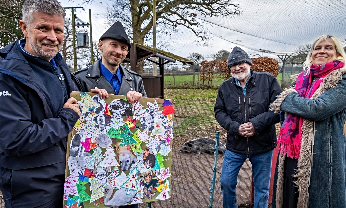 Lee Stewart (RSPCA) with Mark Sheeky (album organiser) and other musicians (1) (1)