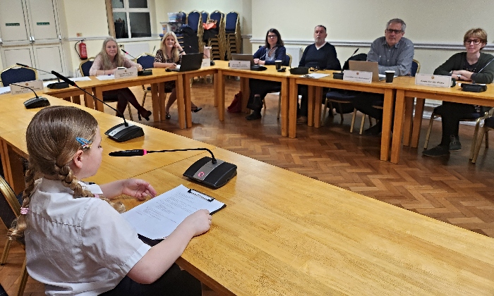 Emilia speaks to councillors about litter