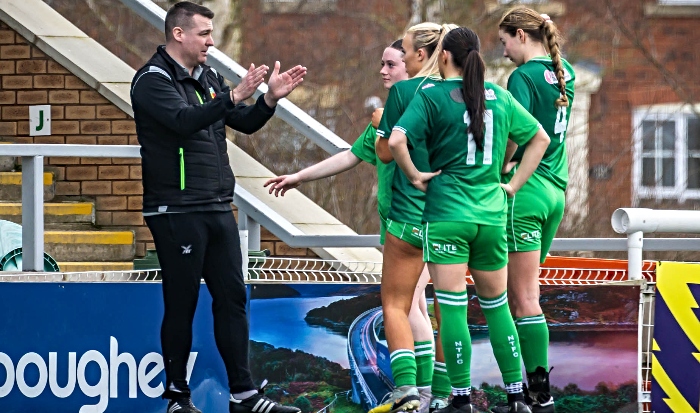 Nantwich Town FC Women manager Dan Mellor with players (1)