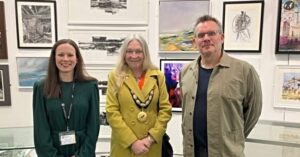 L to R - Museum manager Kate Dobson, Mayor Mary Slinn, exhibition organiser David
