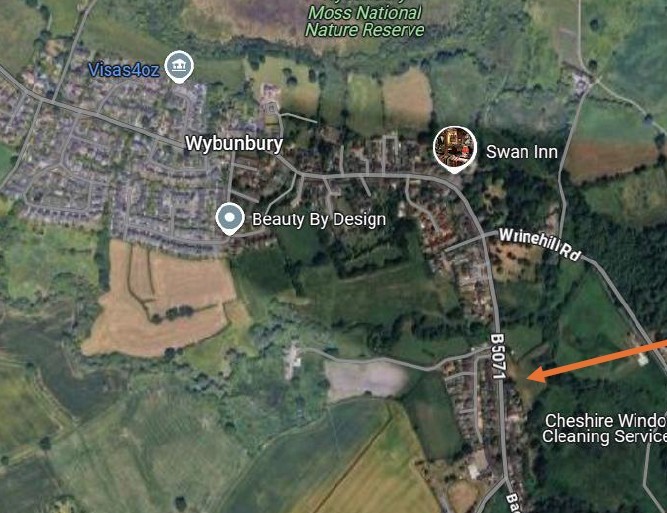 The application site off Bridge Street (B5071) at Wybunbury (Google)