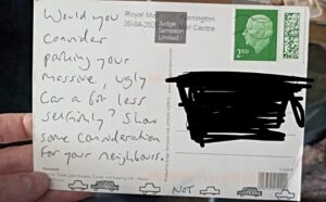 Stunned Nantwich resident receives parking complaint – by postcard!