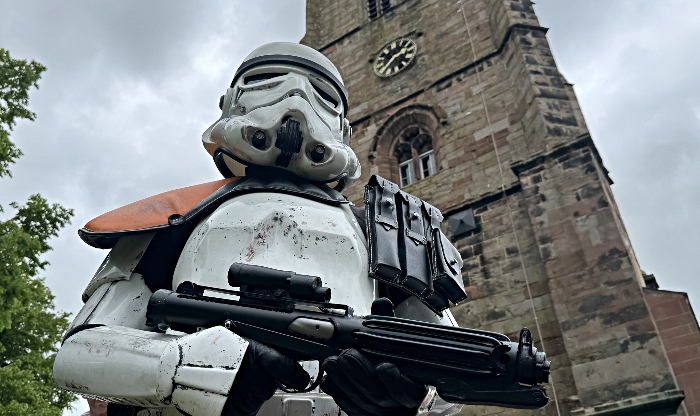 Stormtrooper character outside Wybunbury Tower (1)