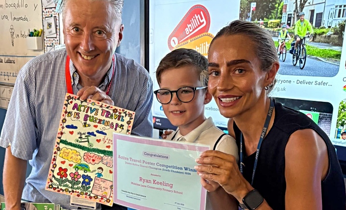 Cllr. Ben Wye with competition winner Ryan Keelin and his teacher, Sarah Hickman (1)