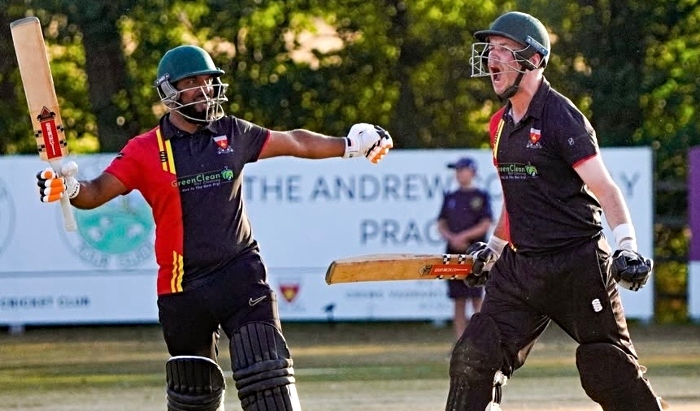 Youds and Mahmood celebrate Crewe Vagrants victory