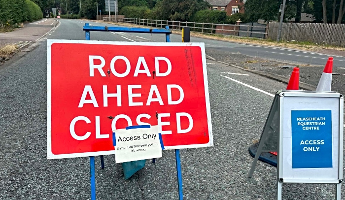 reaseheath road closed sign