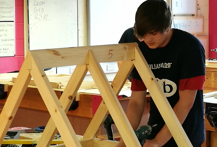 Jamie in Carpentry class at South Cheshire College